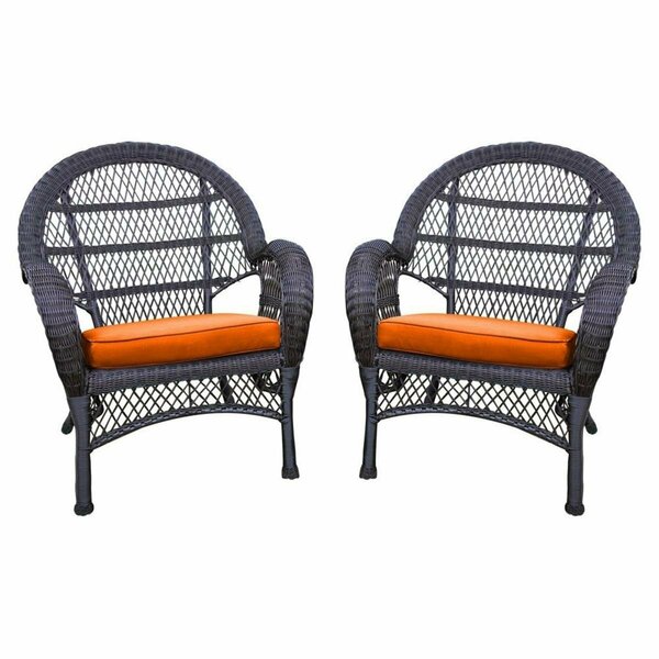 Jeco W00208-C-4-FS016-CS Espresso Wicker Chair with Orange Cushion, 4PK W00208-C_4-FS016-CS